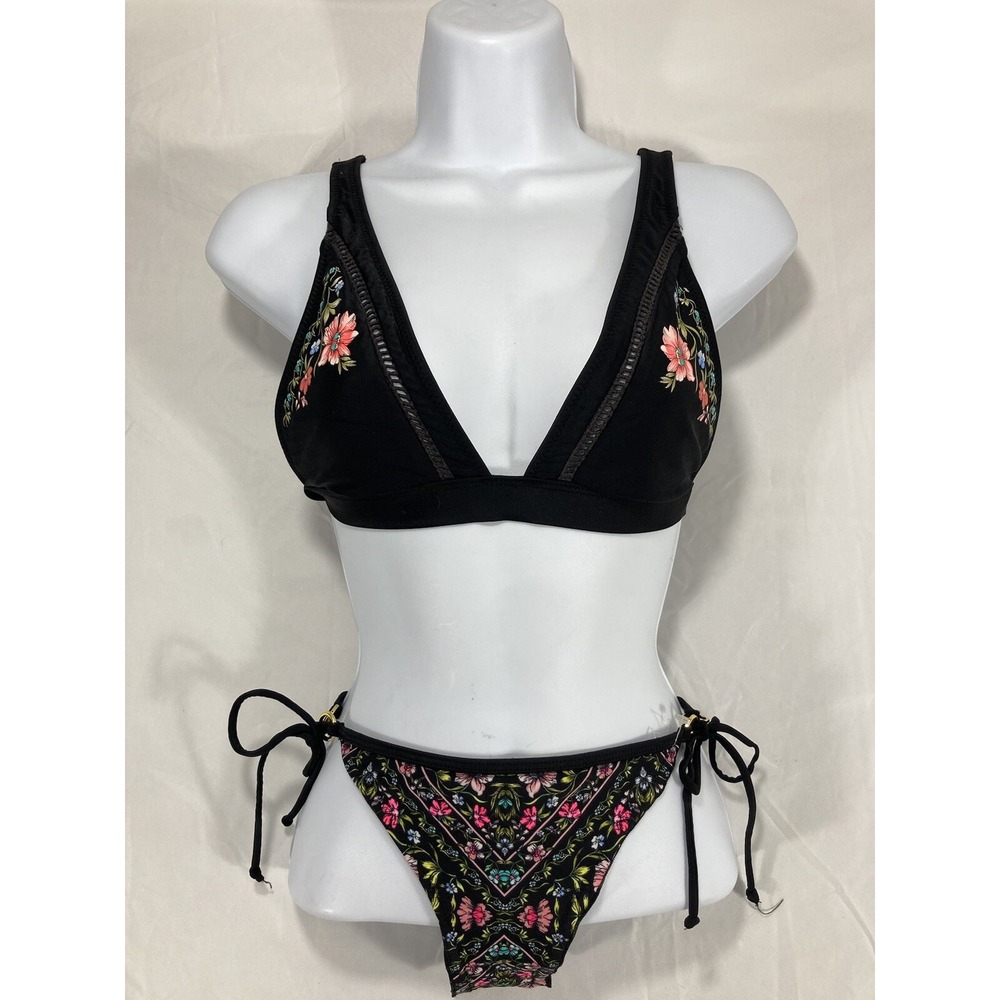 Body Glove Women's Bikini Size S/P Top An Bottom Swimwear Black Flowers $65
